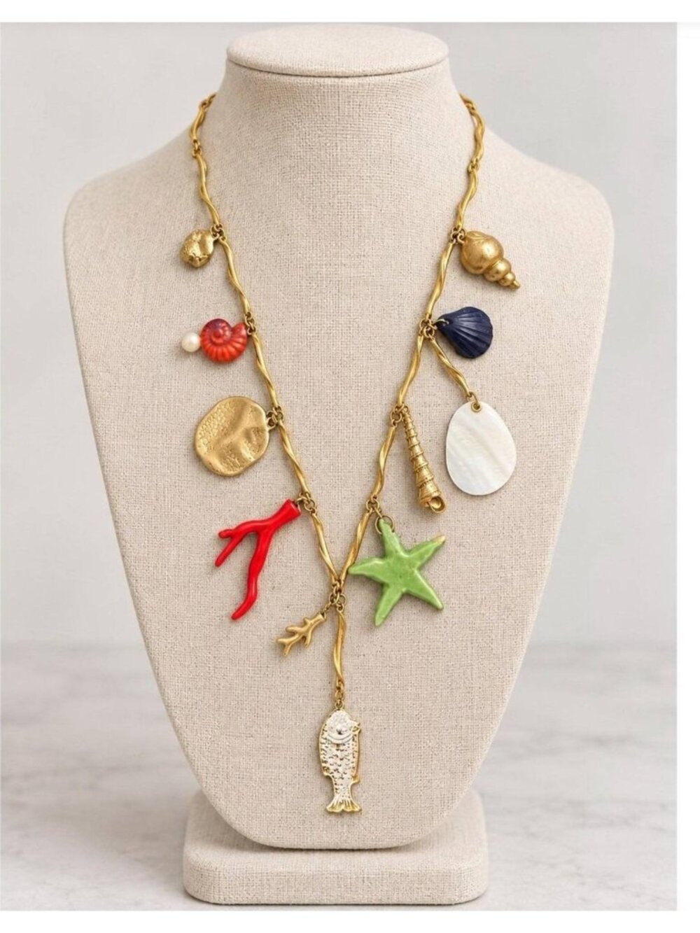 ZARA Starfish Fish Charm Necklace Multi-Color Sea shell Beach Boho NWT